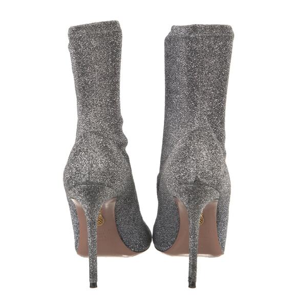 Aquazzura Eclair Bootie 105 Silver Metallic Lurex Peep Toe Stiletto Heel 36.5 - Picture 4 of 14